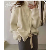 Knitted cardigan sweater female spring and autumn lapel zipper sweater long sleeve solid women foreign outerwear cardigan female