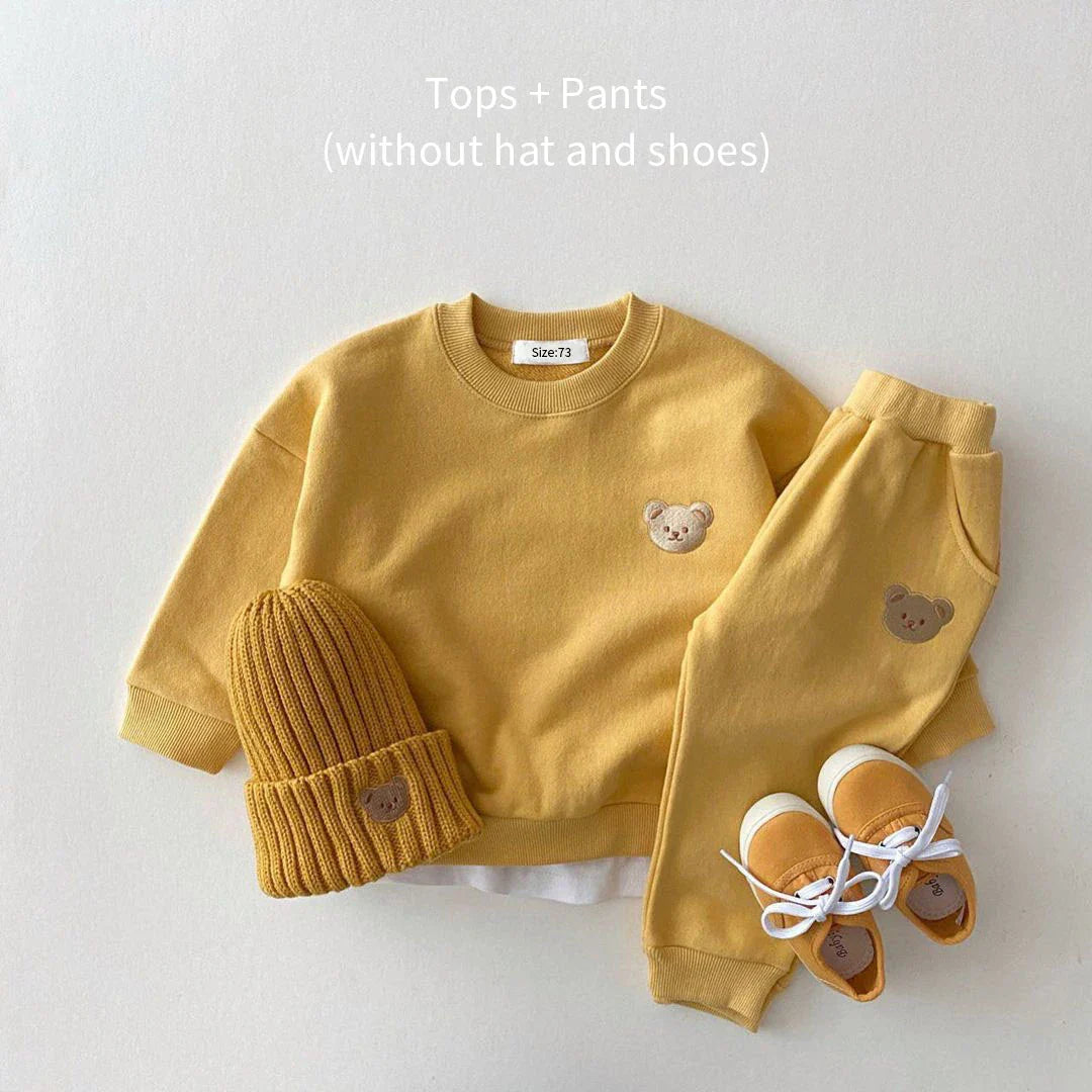 Korean Baby Clothes Suit Autumn New Baby Girls Clothes Suit Cub Embroidery Cute Baby Boys Sweatshirt Pants 2-piece Newborn Suit