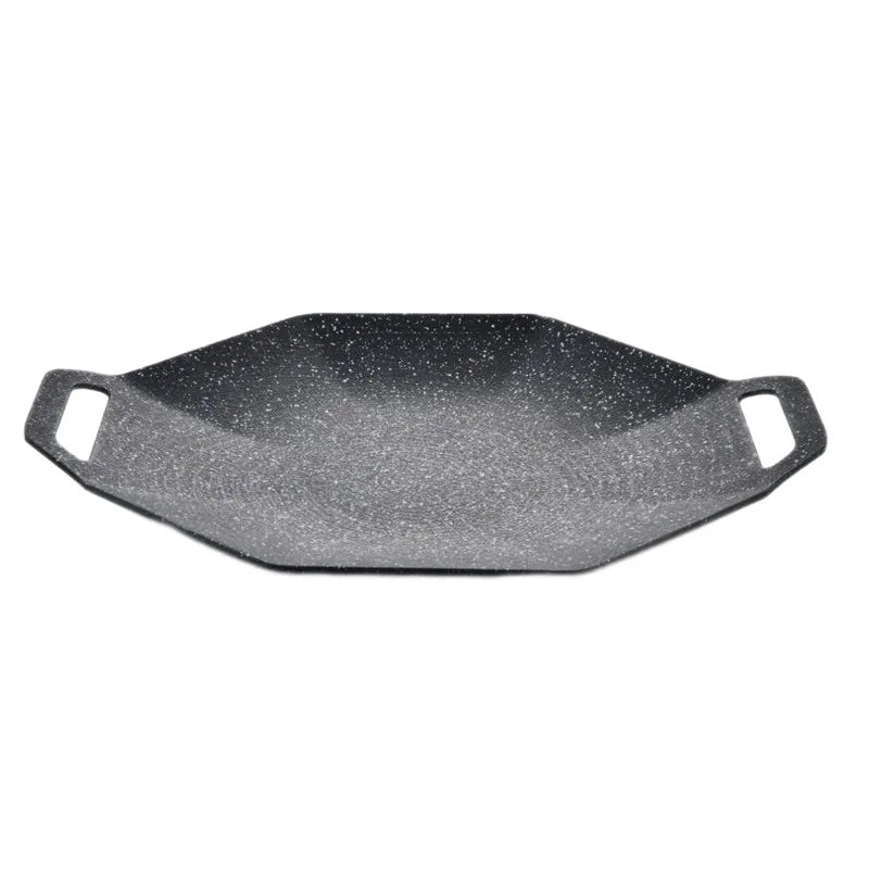 Korean Non-Stick Outdoor BBQ Skillet Cast Iron Frying Pan Octagon Camping Picnic Steak Cooking Pan Kitchen Cookware Utensils