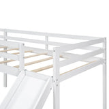 L-Shaped Twin Size Loft Bed with Ladder and Slide, Sturdy Frame, Simple Style, Children Bed for Bedroom, Save Space, White