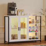 LED Farmhouse Coffee Bar Cabinet, Wine Cabinets with Removable Wine Rack, Buffet Cabinet with Motion Sensor for Kitchen, Dining