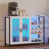 LED Farmhouse Coffee Bar Cabinet, Wine Cabinets with Removable Wine Rack, Buffet Cabinet with Motion Sensor for Kitchen, Dining