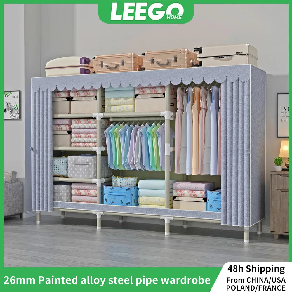 LEEGOHOME Wardrobe 170/205/250x45x170cm 26mm Painted Alloy Steel Pipe ABS Interface Wholesale Purchasing Cloth Wardrobe