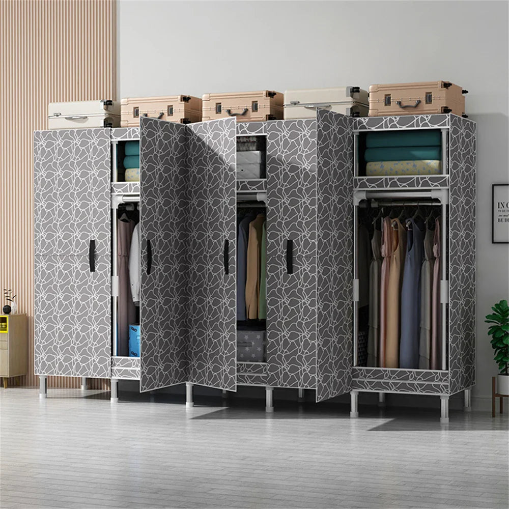 LEEGOHOME Wardrobes Closet 수납장 서랍장 Cloth Bedroom Furniture 85/125/166/207x45x170cm Steel Pipe Support Storage Household