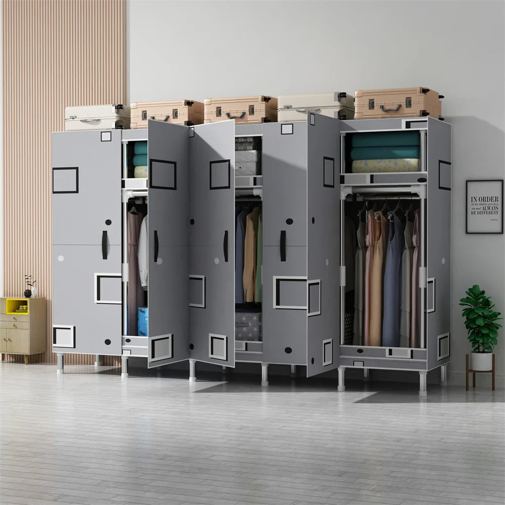 LEEGOHOME Wardrobes Closet 수납장 서랍장 Cloth Bedroom Furniture 85/125/166/207x45x170cm Steel Pipe Support Storage Household