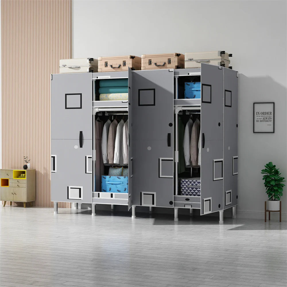 LEEGOHOME Wardrobes Closet 수납장 서랍장 Cloth Bedroom Furniture 85/125/166/207x45x170cm Steel Pipe Support Storage Household