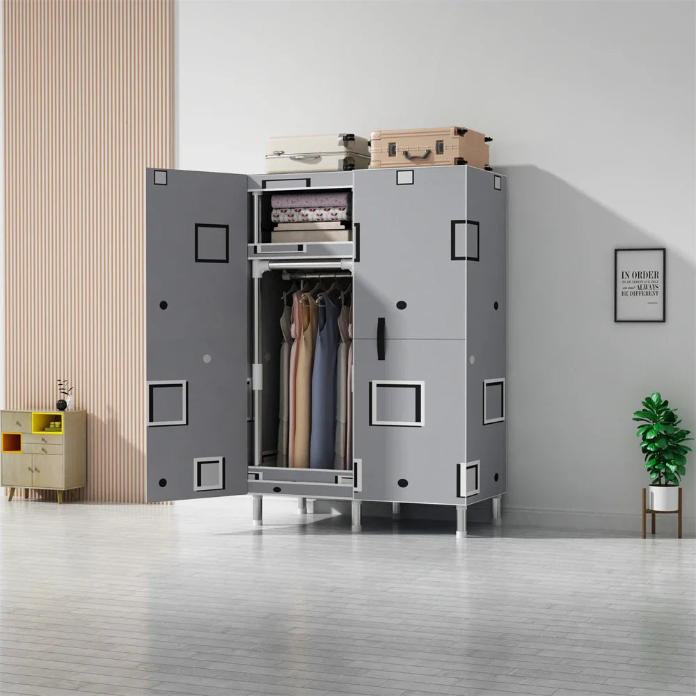 LEEGOHOME Wardrobes Closet 수납장 서랍장 Cloth Bedroom Furniture 85/125/166/207x45x170cm Steel Pipe Support Storage Household