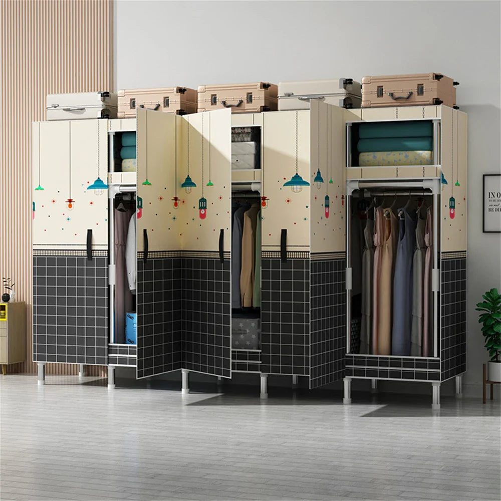 LEEGOHOME Wardrobes Closet 수납장 서랍장 Cloth Bedroom Furniture 85/125/166/207x45x170cm Steel Pipe Support Storage Household