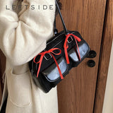 LEFTSIDE Small PU Leather Double Pockets Design Shoulder Bags for Women 2023 Female Underarm Bag Lady Handbags and Purses