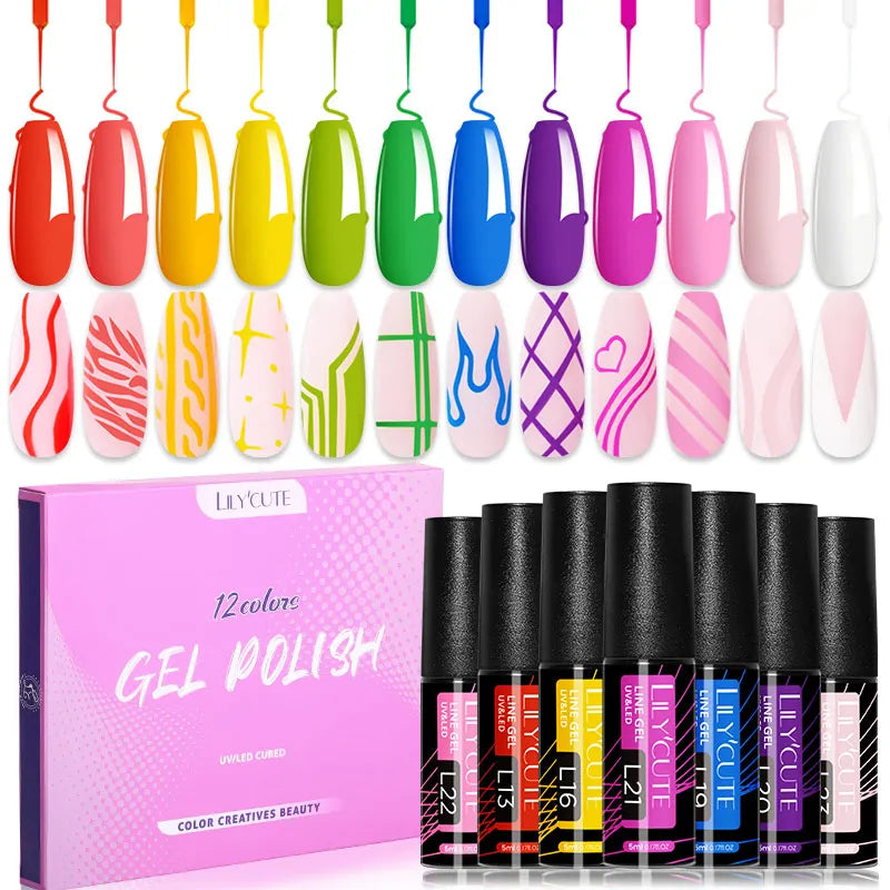 LILYCUTE 12PCs 7ml Spring Macaron Nail Gel Polish Set Semi Permanent UV Gel For Manicure Soak Off Gel Nail Polish Kit Varnishes