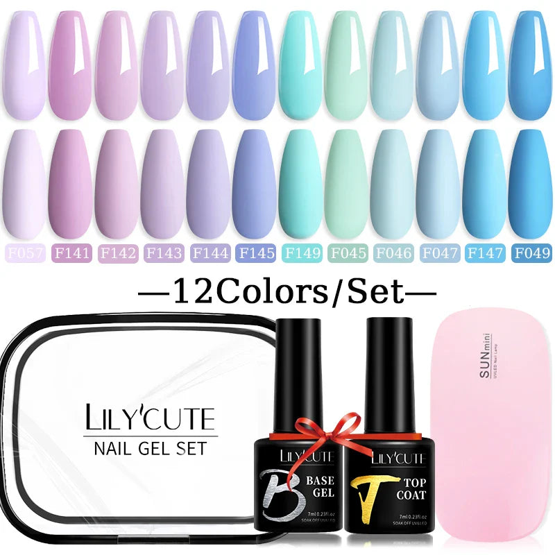 LILYCUTE 12PCs 7ml Spring Macaron Nail Gel Polish Set Semi Permanent UV Gel For Manicure Soak Off Gel Nail Polish Kit Varnishes