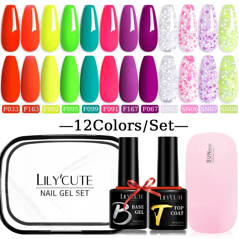 LILYCUTE 12PCs 7ml Spring Macaron Nail Gel Polish Set Semi Permanent UV Gel For Manicure Soak Off Gel Nail Polish Kit Varnishes