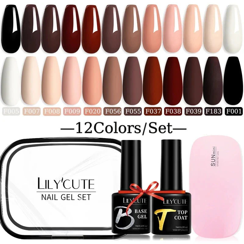 LILYCUTE 12PCs 7ml Spring Macaron Nail Gel Polish Set Semi Permanent UV Gel For Manicure Soak Off Gel Nail Polish Kit Varnishes