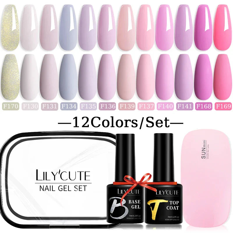 LILYCUTE 12PCs 7ml Spring Macaron Nail Gel Polish Set Semi Permanent UV Gel For Manicure Soak Off Gel Nail Polish Kit Varnishes