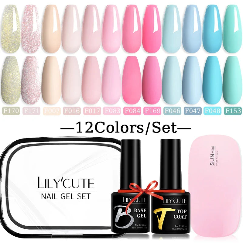 LILYCUTE 12PCs 7ml Spring Macaron Nail Gel Polish Set Semi Permanent UV Gel For Manicure Soak Off Gel Nail Polish Kit Varnishes