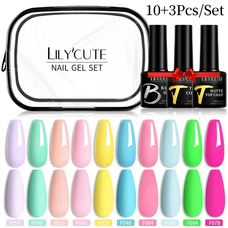 LILYCUTE 12PCs 7ml Spring Macaron Nail Gel Polish Set Semi Permanent UV Gel For Manicure Soak Off Gel Nail Polish Kit Varnishes