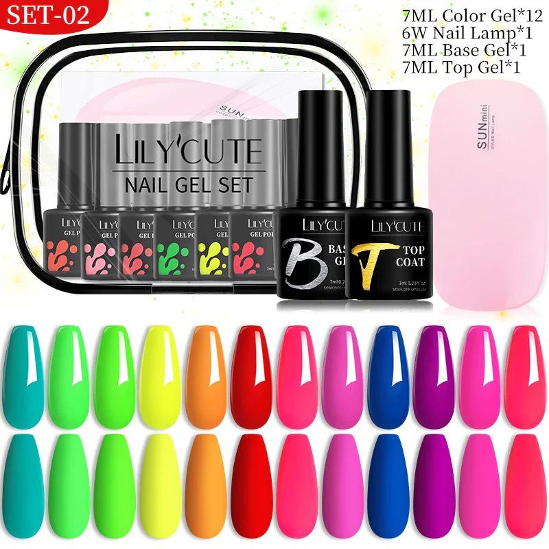 LILYCUTE 12PCs 7ml Spring Macaron Nail Gel Polish Set Semi Permanent UV Gel For Manicure Soak Off Gel Nail Polish Kit Varnishes