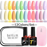 LILYCUTE 12PCs 7ml Spring Macaron Nail Gel Polish Set Semi Permanent UV Gel For Manicure Soak Off Gel Nail Polish Kit Varnishes