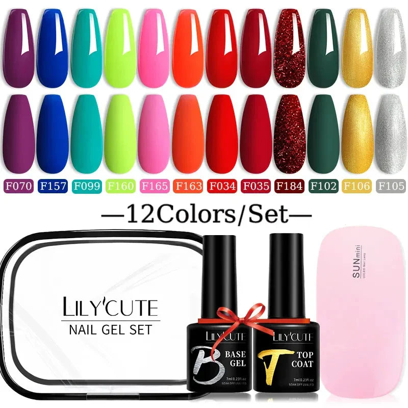 LILYCUTE 12PCs 7ml Spring Macaron Nail Gel Polish Set Semi Permanent UV Gel For Manicure Soak Off Gel Nail Polish Kit Varnishes