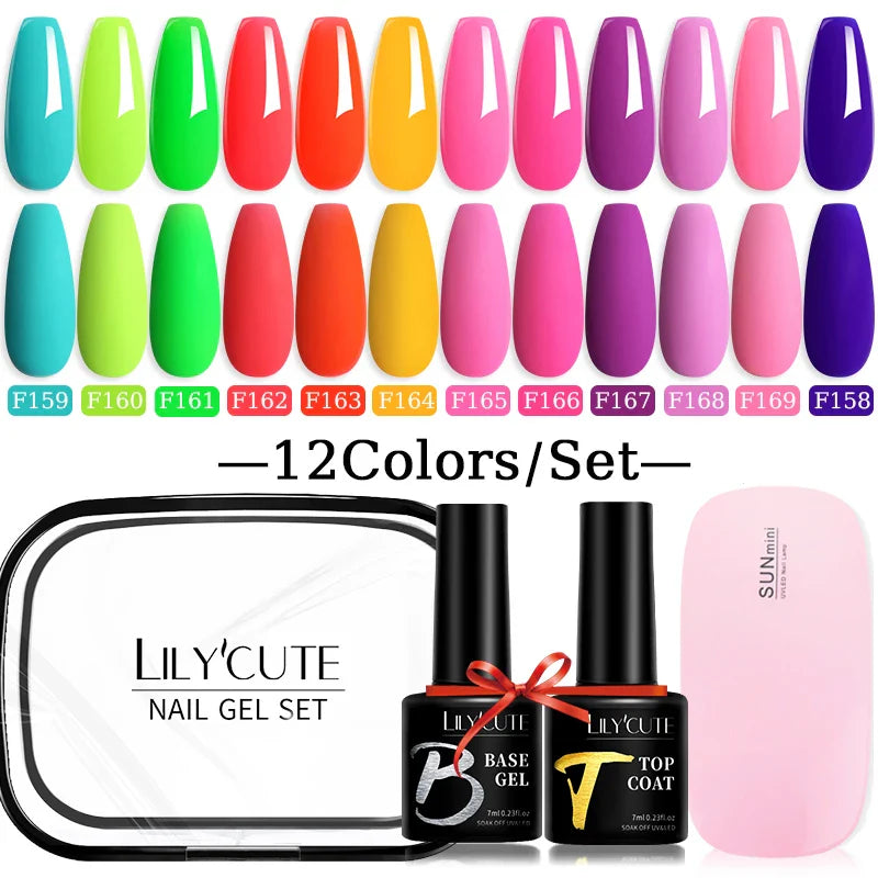 LILYCUTE 12PCs 7ml Spring Macaron Nail Gel Polish Set Semi Permanent UV Gel For Manicure Soak Off Gel Nail Polish Kit Varnishes