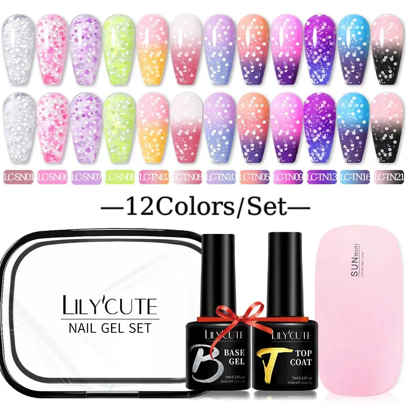 LILYCUTE 12PCs 7ml Spring Macaron Nail Gel Polish Set Semi Permanent UV Gel For Manicure Soak Off Gel Nail Polish Kit Varnishes