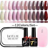 LILYCUTE 12PCs 7ml Spring Macaron Nail Gel Polish Set Semi Permanent UV Gel For Manicure Soak Off Gel Nail Polish Kit Varnishes