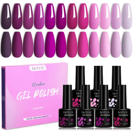 LILYCUTE 12PCs 7ml Spring Macaron Nail Gel Polish Set Semi Permanent UV Gel For Manicure Soak Off Gel Nail Polish Kit Varnishes