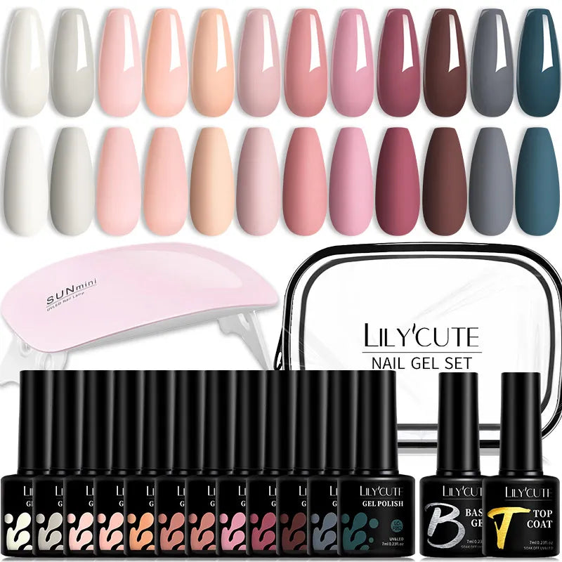 LILYCUTE 12PCs 7ml Spring Macaron Nail Gel Polish Set Semi Permanent UV Gel For Manicure Soak Off Gel Nail Polish Kit Varnishes