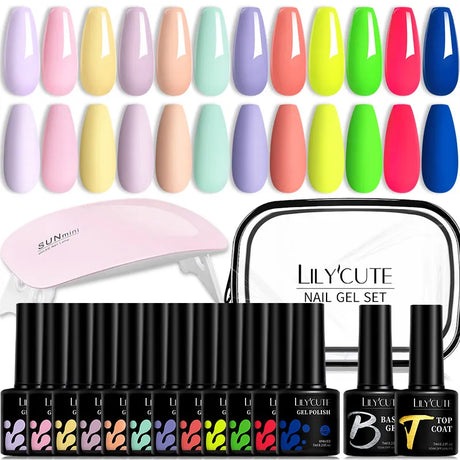 LILYCUTE 12PCs 7ml Spring Macaron Nail Gel Polish Set Semi Permanent UV Gel For Manicure Soak Off Gel Nail Polish Kit Varnishes