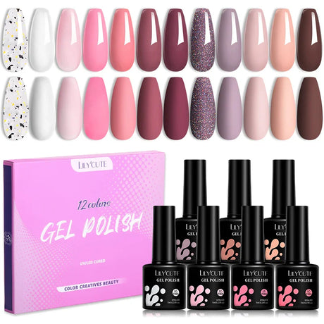 LILYCUTE 12PCs 7ml Spring Macaron Nail Gel Polish Set Semi Permanent UV Gel For Manicure Soak Off Gel Nail Polish Kit Varnishes