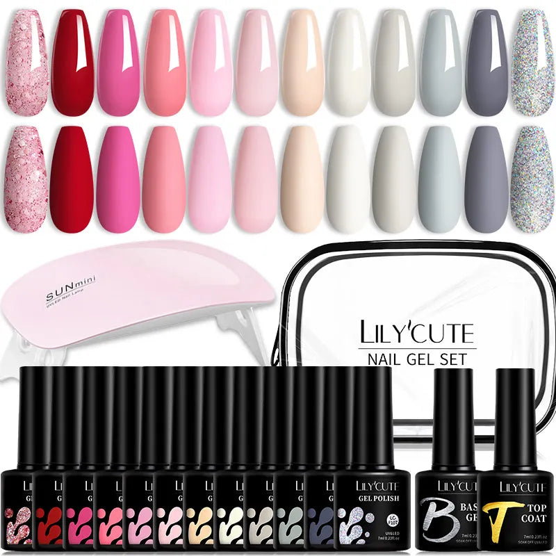 LILYCUTE 12PCs 7ml Spring Macaron Nail Gel Polish Set Semi Permanent UV Gel For Manicure Soak Off Gel Nail Polish Kit Varnishes