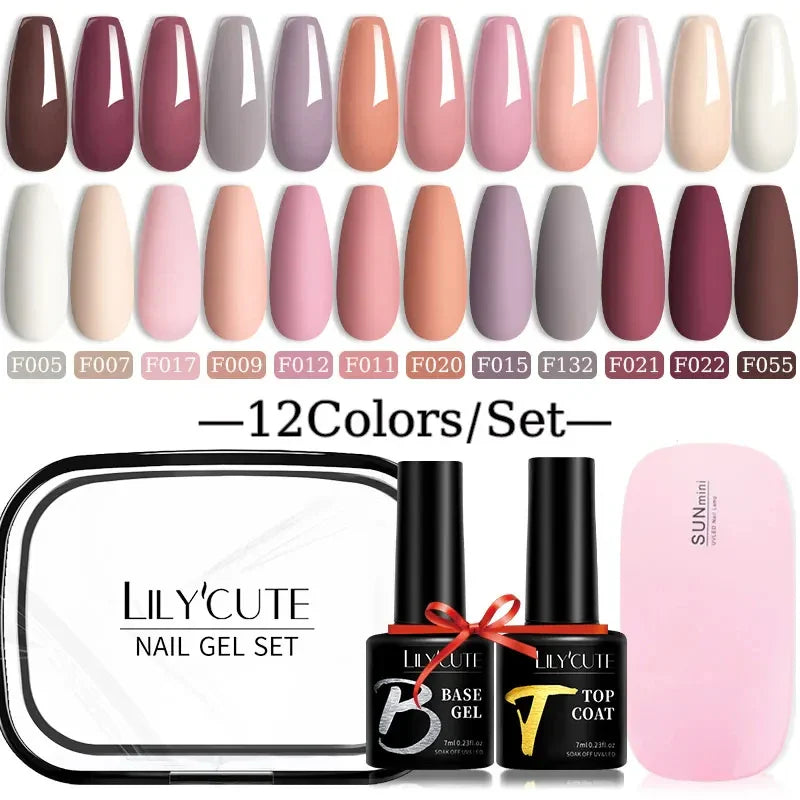 LILYCUTE 12PCs 7ml Spring Macaron Nail Gel Polish Set Semi Permanent UV Gel For Manicure Soak Off Gel Nail Polish Kit Varnishes