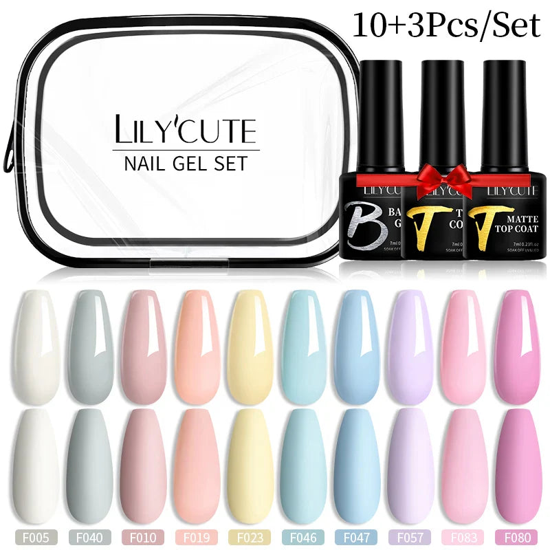 LILYCUTE 12PCs 7ml Spring Macaron Nail Gel Polish Set Semi Permanent UV Gel For Manicure Soak Off Gel Nail Polish Kit Varnishes