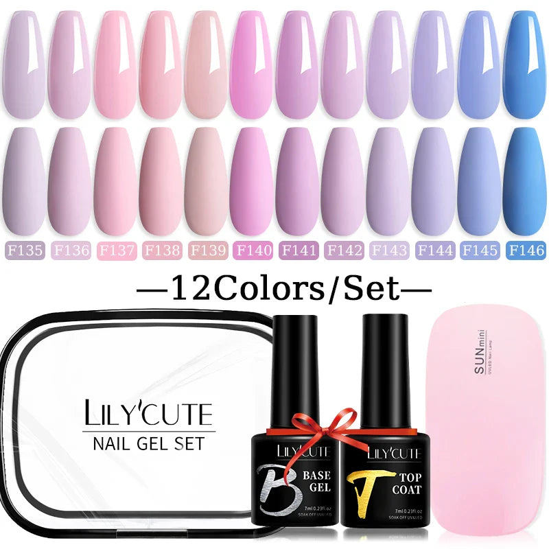 LILYCUTE 12PCs 7ml Spring Macaron Nail Gel Polish Set Semi Permanent UV Gel For Manicure Soak Off Gel Nail Polish Kit Varnishes