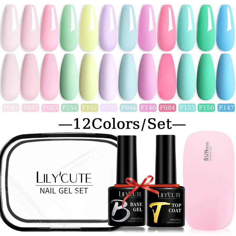 LILYCUTE 12PCs 7ml Spring Macaron Nail Gel Polish Set Semi Permanent UV Gel For Manicure Soak Off Gel Nail Polish Kit Varnishes