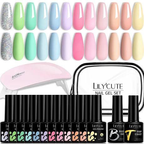 LILYCUTE 12PCs 7ml Spring Macaron Nail Gel Polish Set Semi Permanent UV Gel For Manicure Soak Off Gel Nail Polish Kit Varnishes