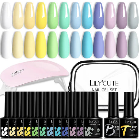 LILYCUTE 12PCs 7ml Spring Macaron Nail Gel Polish Set Semi Permanent UV Gel For Manicure Soak Off Gel Nail Polish Kit Varnishes