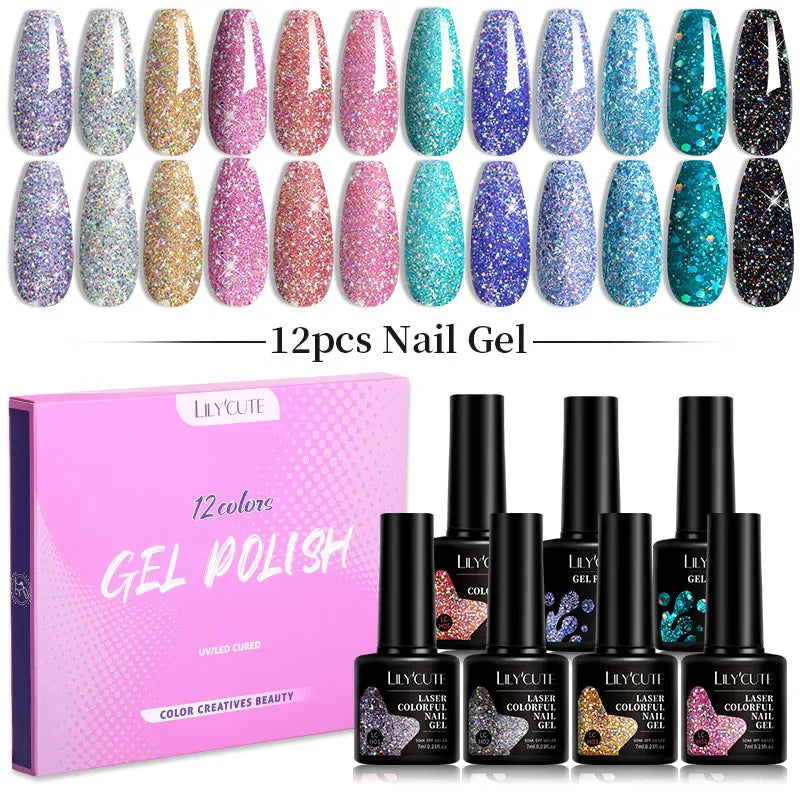 LILYCUTE 12PCs 7ml Spring Macaron Nail Gel Polish Set Semi Permanent UV Gel For Manicure Soak Off Gel Nail Polish Kit Varnishes