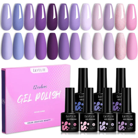 LILYCUTE 12PCs 7ml Spring Macaron Nail Gel Polish Set Semi Permanent UV Gel For Manicure Soak Off Gel Nail Polish Kit Varnishes