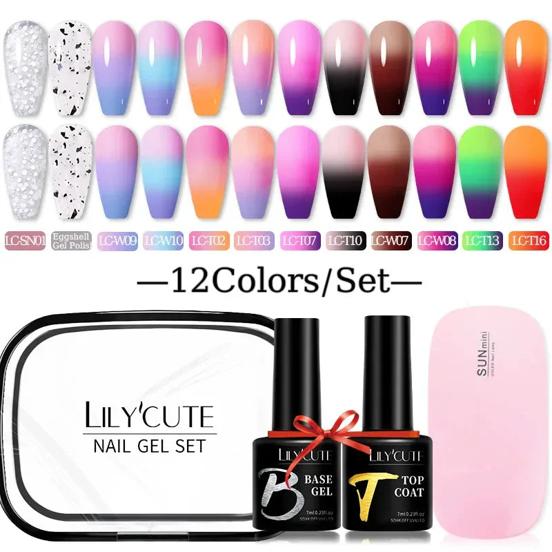 LILYCUTE 12PCs 7ml Spring Macaron Nail Gel Polish Set Semi Permanent UV Gel For Manicure Soak Off Gel Nail Polish Kit Varnishes