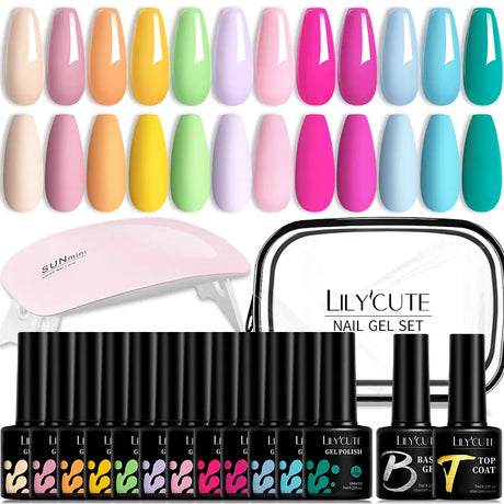 LILYCUTE 12PCs 7ml Spring Macaron Nail Gel Polish Set Semi Permanent UV Gel For Manicure Soak Off Gel Nail Polish Kit Varnishes