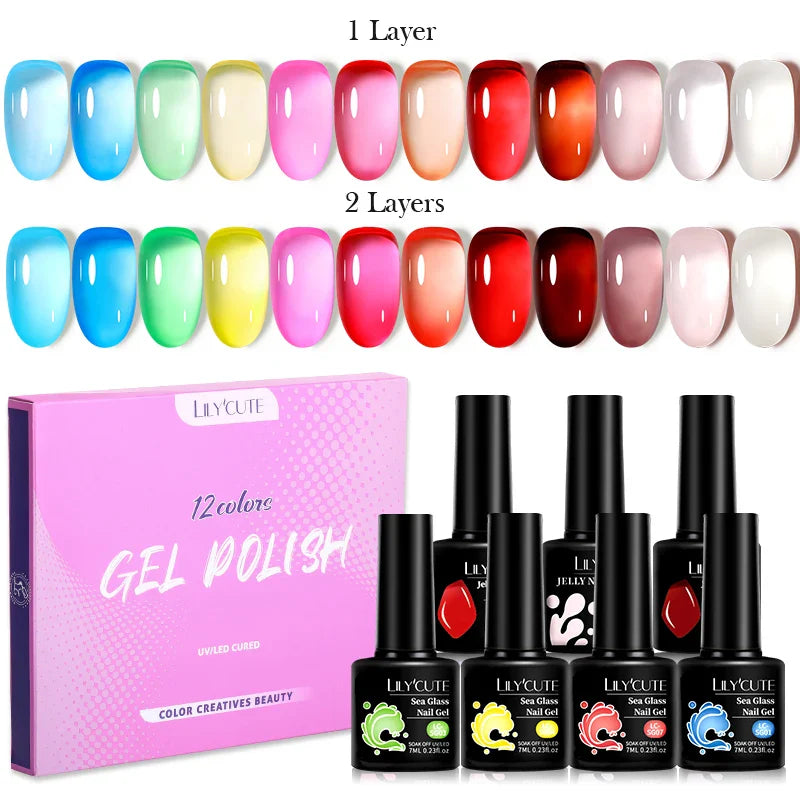 LILYCUTE 12PCs 7ml Spring Macaron Nail Gel Polish Set Semi Permanent UV Gel For Manicure Soak Off Gel Nail Polish Kit Varnishes