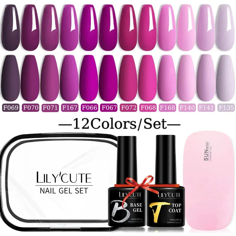 LILYCUTE 12PCs 7ml Spring Macaron Nail Gel Polish Set Semi Permanent UV Gel For Manicure Soak Off Gel Nail Polish Kit Varnishes