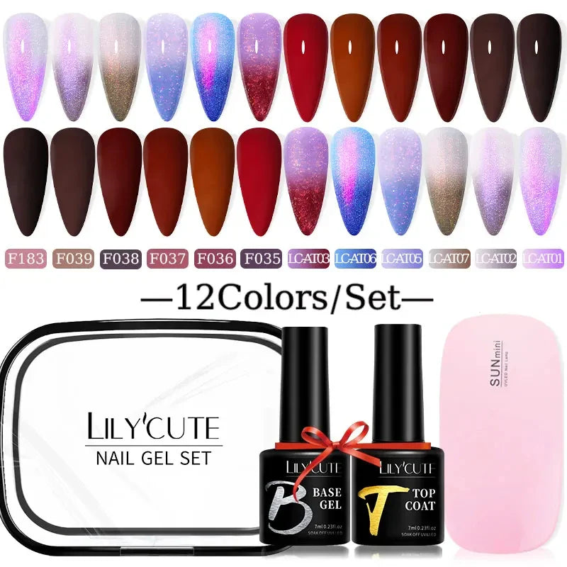 LILYCUTE 12PCs 7ml Spring Macaron Nail Gel Polish Set Semi Permanent UV Gel For Manicure Soak Off Gel Nail Polish Kit Varnishes