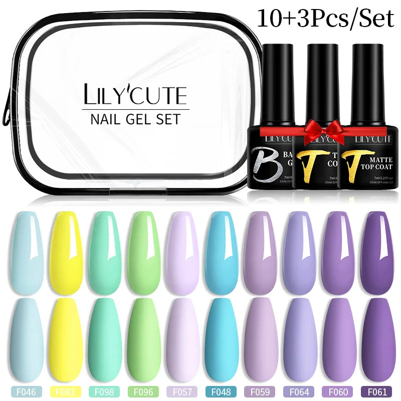 LILYCUTE 12PCs 7ml Spring Macaron Nail Gel Polish Set Semi Permanent UV Gel For Manicure Soak Off Gel Nail Polish Kit Varnishes