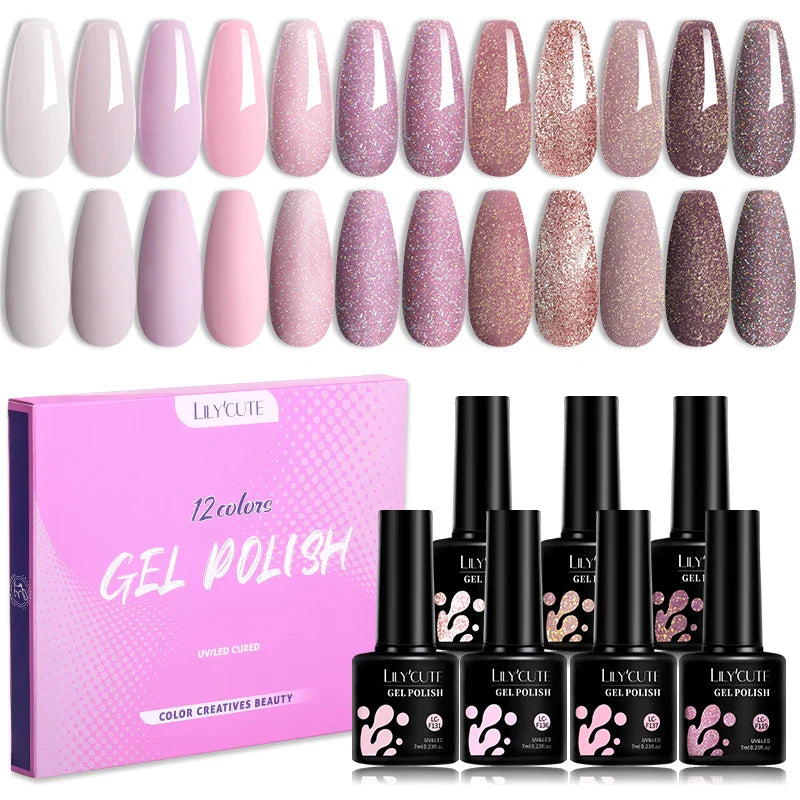 LILYCUTE 12PCs 7ml Spring Macaron Nail Gel Polish Set Semi Permanent UV Gel For Manicure Soak Off Gel Nail Polish Kit Varnishes