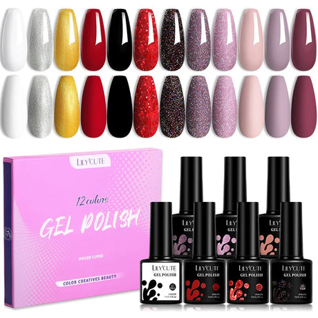 LILYCUTE 12PCs 7ml Spring Macaron Nail Gel Polish Set Semi Permanent UV Gel For Manicure Soak Off Gel Nail Polish Kit Varnishes