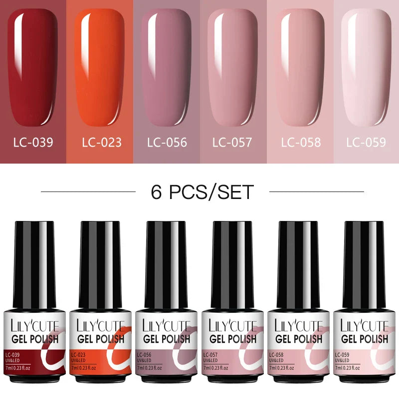 LILYCUTE 6Pcs/Set Nail Gel Polish Summer Neon Colorful Glitter For Manicure Semi Permanent Soak Off Gel UV LED Varnishes Kit