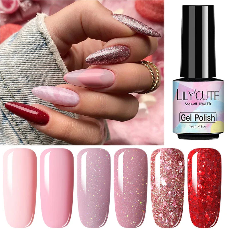 LILYCUTE 6Pcs/Set Nail Gel Polish Summer Neon Colorful Glitter For Manicure Semi Permanent Soak Off Gel UV LED Varnishes Kit