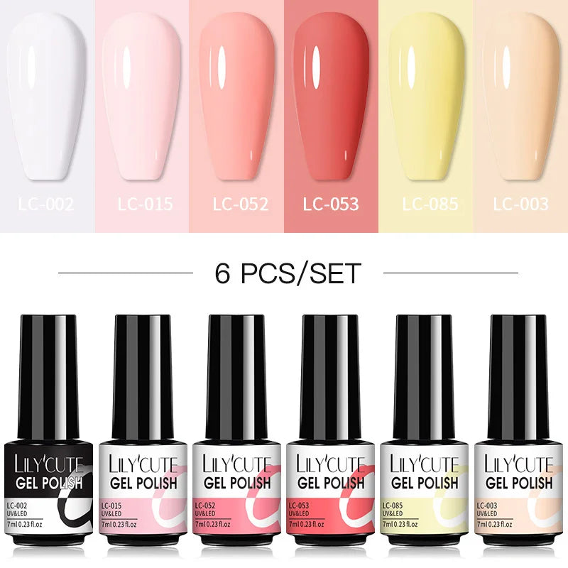 LILYCUTE 6Pcs/Set Nail Gel Polish Summer Neon Colorful Glitter For Manicure Semi Permanent Soak Off Gel UV LED Varnishes Kit